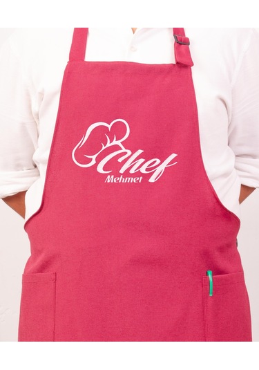 Mutfak Önlüğü Kişiye Ve İsme Özel Nakışlı Mutfak Önlüğü Şef 1 Farklı Renkler Bordo