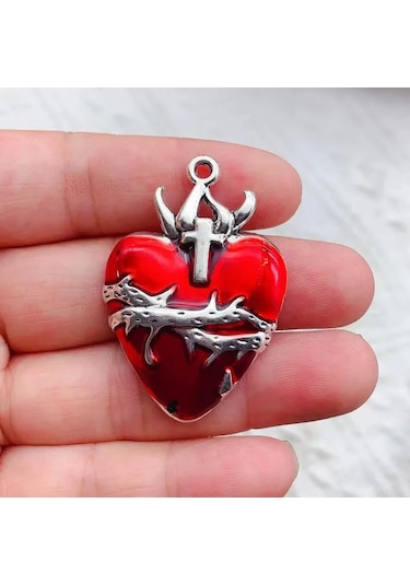 Prosperlink 10'lu Gümüş Kaplama Gotik Kolye Dıy Takı Seti - Kutsal Kalp Charmerkek Altın