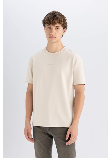 DeFacto Regular Fit Bisiklet Yaka Baskılı Ağır Kumaş Kısa Kollu Tişört C6139AX24AUBG734