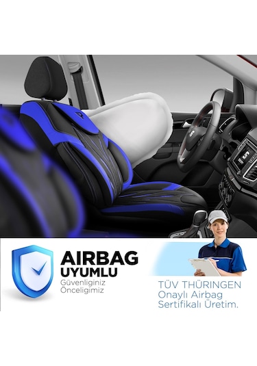Panda Pars Serisi Deri Oto Koltuk Kılıfı - Mavi - Siyah