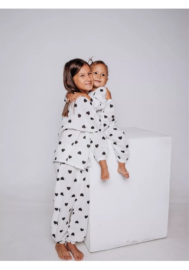 Ruandı Kalpli Çocuk Muslin Pijama 250485931 Beyaz