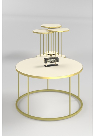 Orta Sehpa Ve Zigon Sehpa Terra Set Gold Krem