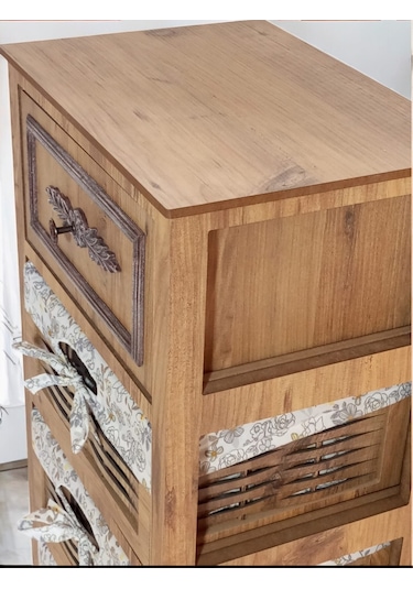 Ahşap 5 Çekmeceli Yıkanabilir Bezli Sebzelik Atlantik Çam