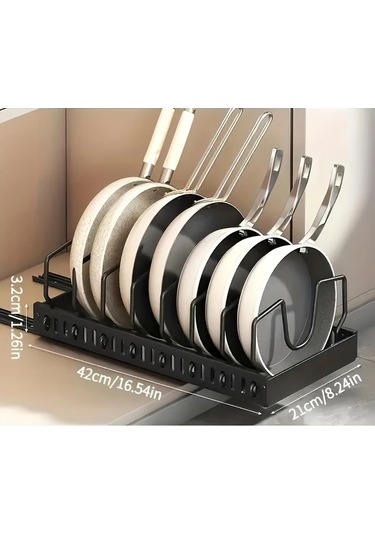 Honeybeeshop Siyah L-07 8 Bölmeli Çekmeceli Mutfak Düzenleyici Raf Ağır Metal Depolama Tencereler Tavalar İçin Ayarlanabilir Siyah
