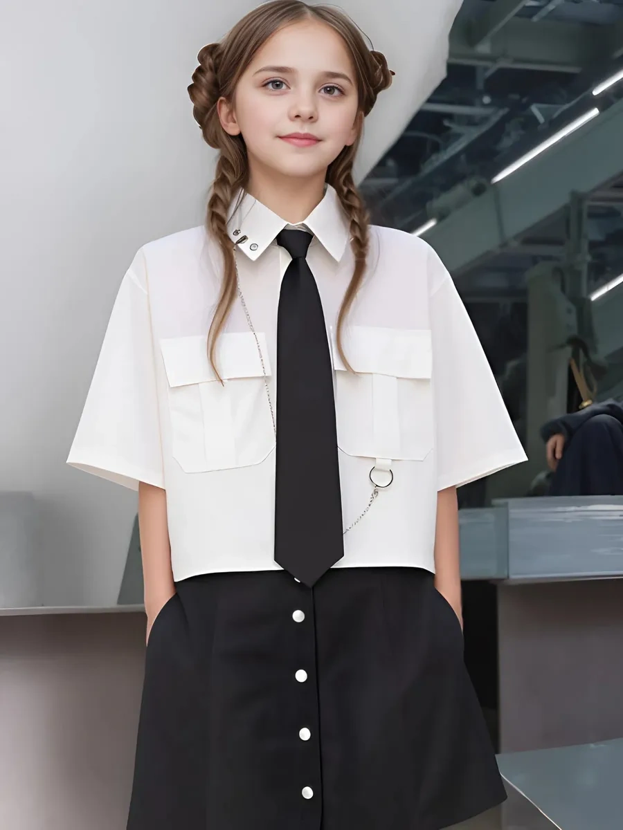 Heo Heo Y2k Tarzda Kargolu Kısa Okul Gömleği 207706024 Beyaz