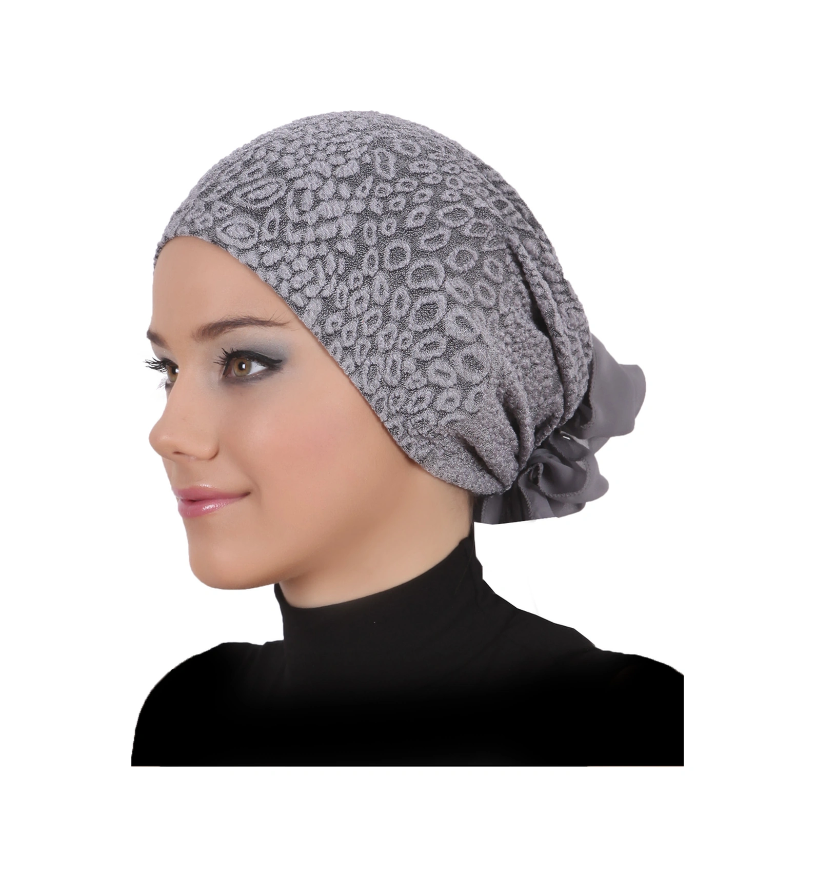 Brokar Tüllü Gri Hazır Türban Tesettür Bone Gri