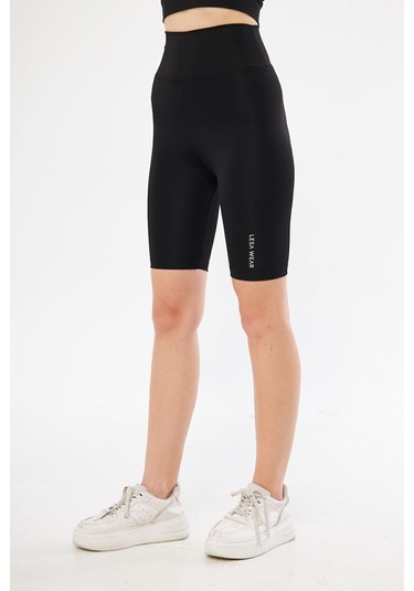 Lesa Wear Yüksek Bel Likralı Toparlayıcı Kısa Şort Tayt Siyah