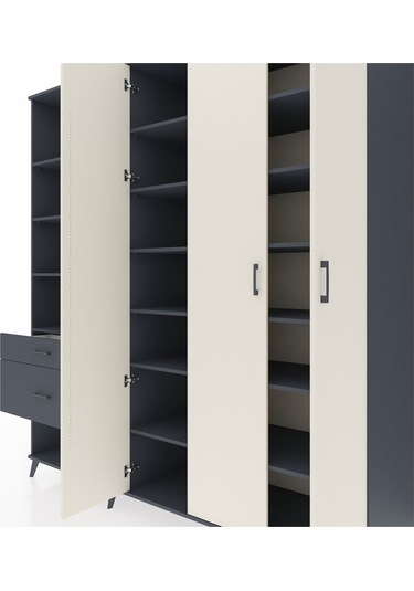 Kronos Dolap 16 Raflı 2 Çekmeceli 3 Kapaklı 220x59x243 Antrasit-aytaşı/antrasit Aytası/antrasıt