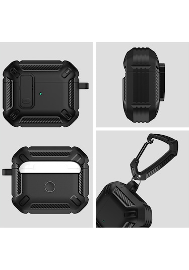 Airpods Uyumlu 3 İçin Kancalı Kalkan Darbeye Dayanıklı Kulaklık Koruyucu Kılıf Siyah Kırmızı