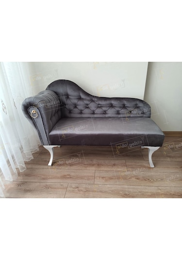 Dekoratif Bihter Koltuk Josefin Puf 120 Cm Beyaz Ayak Antrasit