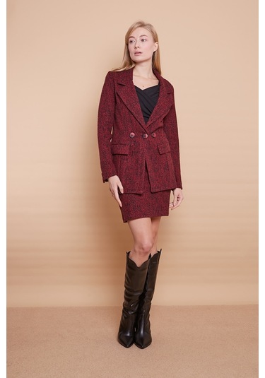 Kışlık Likralı Yünlü Kumaş Yüksek Bel Diz Üstü Kalem Etek-bordo Diyogonel - Bordo Dygnl Bordo