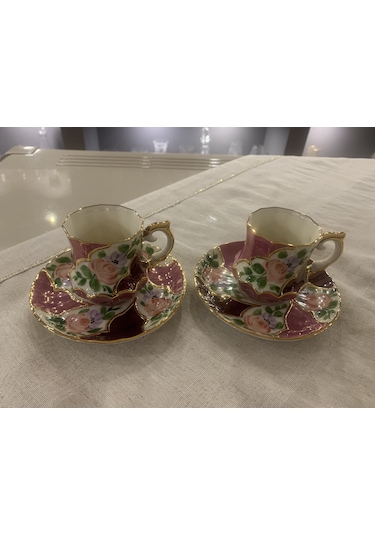 Fermato 4 Parça 2 Kişilik El Boyama Kahve Fincanı Çok Renkli