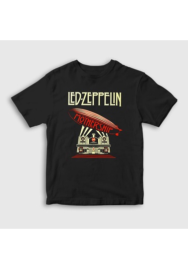 Presmono Unisex Çocuk Mothership Led Zeppelin T-shirt Siyah