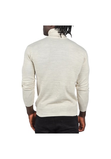 Deepsea Erkek Bej Zigzag Desenli Tam Balıkçı Yaka Dar Kesim Boğazlı Triko Kazak 2505497 Bej