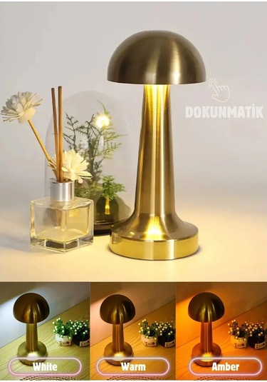 Forlife Dekoratif Şarjlı Led Mantar Masa Lambası Gold Fl-8055 Çok Renkli
