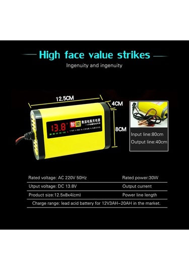 12 V 2a Tam Otomatik Araç Akü Şarj Cihazı Dijital Lcd Ekranlı Hızlı Şarj 3 Eu Plug
