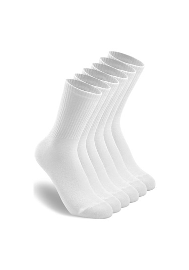 6 Çift Pamuklu Tenis Çorap Soket Boy - Unisex Beyaz