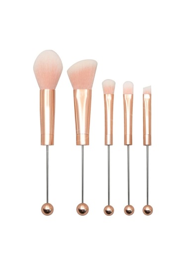 Sones 5'i 1 Arada Metal Saplı Dıy Boncuklu Makyaj Fırçası Seti Allık Gevşek Pudra Eğimli Göz Farı Fırçası, Renk: Gül Altını
