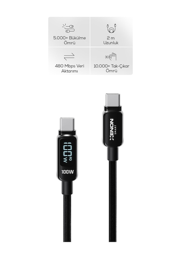 Type-c To Type-c Hızlı Şarj Kablosu 100w Pd, 2m, 480mbps, Led Gösterge, Örgü X6429