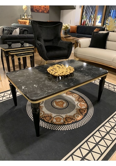 Akset Orta Sehpa Lüx Siyah Mermer Gold