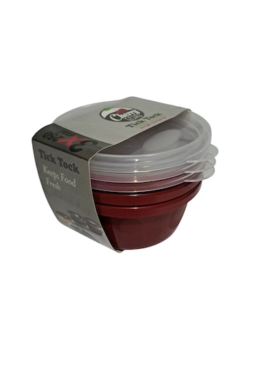 Tick Tock Hava Sızdırmaz Saklama Kabı Kırmızı 3'lü Set 3 x 250 ML Kırmızı