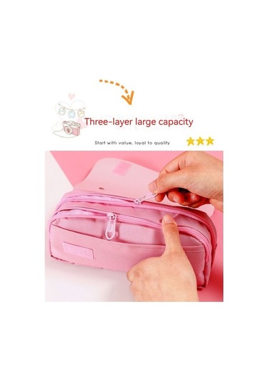 Agoodshop Büyük Kapasiteli Kalem Kutusu Tuval Çok Katmanlı Dekompresyon Kalem Kutusu Ad-4001