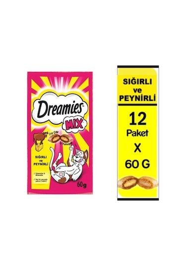Dreamies Mix Biftek & Peynir Ödül Maması 60 Gr X 12 Adet