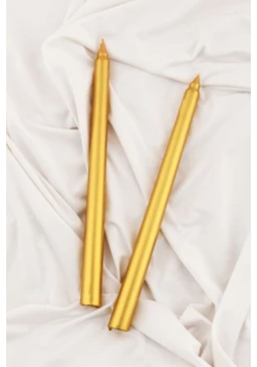 Denic 2 li Metalik Gold Şamdan Mum  Konik Mum