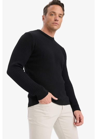 Defacto Standart Fit Bisiklet Yaka Basic Dokulu Triko Kazak E0811ax25wnbk27 Siyah