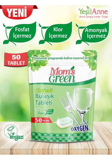 Mom's Green Oksijenli Ekolojik Bulaşık Makinesi Deterjanı 50 Tablet