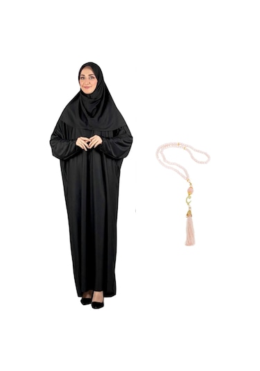 Zarif Namaz Elbisesi Ve Türban Tesbih Set Tesettür Şal Müslüman Kıyafetleri Abaya - Siyah Siyah
