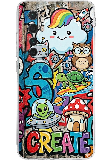 Xiaomi Mi Note 10 Lite İle Uyumlu Grafiti Create Art Tasarımlı Şeffaf Silikon Kılıf Şeffaf