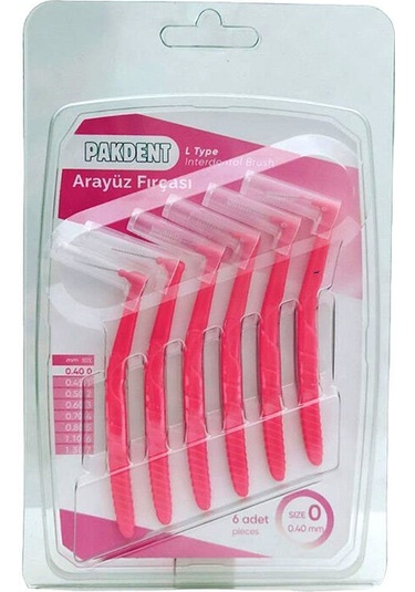 Pakdent L Tipi Arayüz Fırçası - Pembe 0,40 Mm