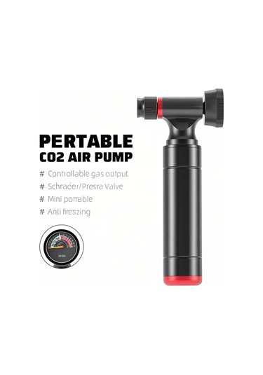 Youmex Bisiklet Co2 Şişirici - Presta/schrader Valfler İçin, Basınç Ölçerli, Hızlı Şişirme, Portatif Alüminyum Siyah, Gaz Silindiri Yok