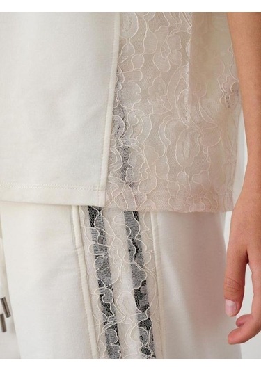 Kız Çocuk Feelings Baskılı Tshirt Pantolon Tasarım Takım-15516 Ekru