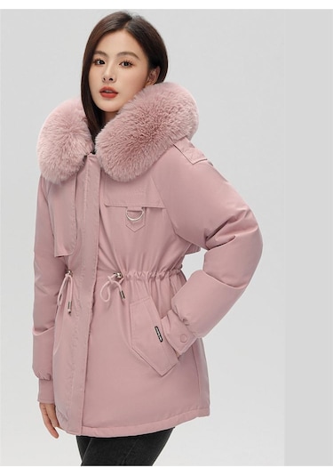 Simicg Kışlık Büyük Beden Kadın Kaban - Pembe