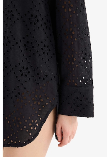 Defacto Regular Fit Pamuklu Brode Plaj Gömleği-fall İn Love C0506ax25smbk27 Siyah