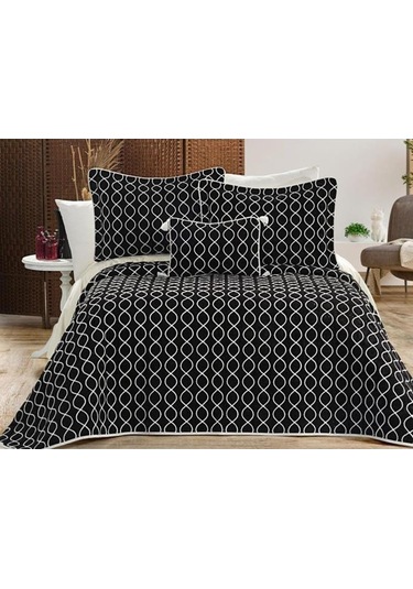 Brillance Çift Kişilik Yatak Örtüsü Siyah Krem Siyah - Krem