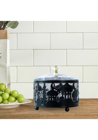 Suntek Kapaklı Şekerlik Dekoratif Teneke Kutu Çeşni Siyah Siyah