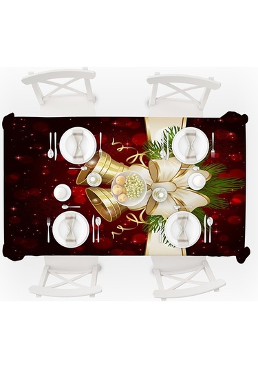 Sones Ev Tipi Dikdörtgen Masa Örtüsü Noel Yemek Sehpası Örtüsü Dekorasyonu, Boyut: 150x300 Cm Noel Çanı Diğer