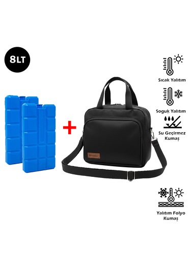 Microcase 2in1 Set Çift Kişilik Termal Yemek Çantası 8 Lt + 2 Adet 400 Ml Buz Kasedi Al5432 Siyah
