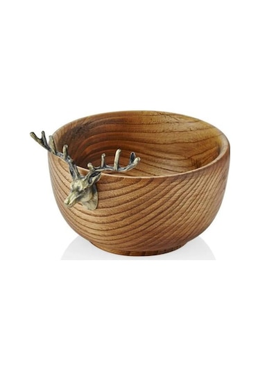 Geyik Figürlü Ahşap Kase Bronz 22x19x11cm