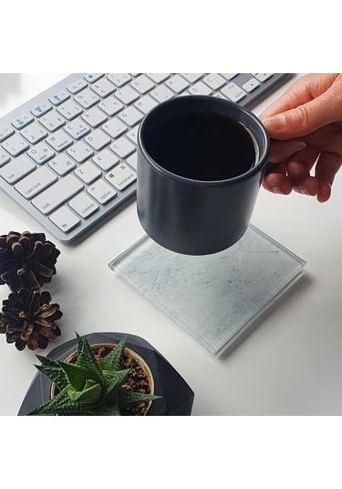 Decorita Cam Bardak Altlığı Taş Görünümlü 4'lü Takım 10 x 10 CM Çok Renkli