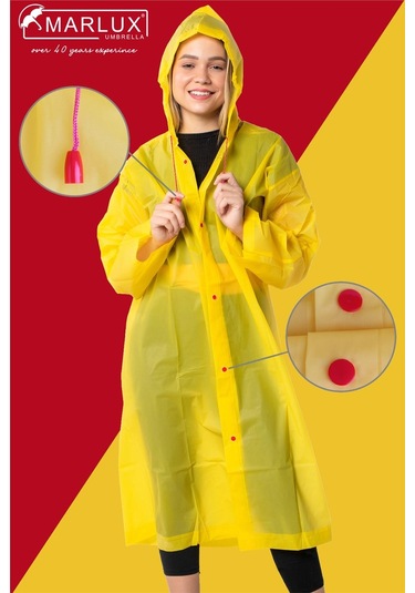Marlux Unisex Su Rüzgar Geçirmez Kapüşonlu Çıtçıt Düğme Eva Yağmurluk - Sarı - Kırmızı