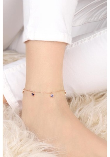 Lacivert Mineli Yıldız Gümüş Halhal