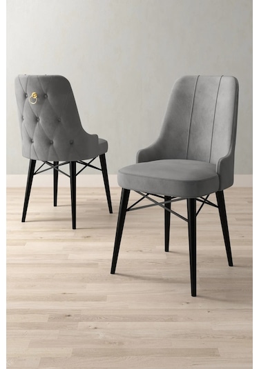 Mitra Serisi, 4 Adet Gri Mutfak Sandalyesi, Siyah Gürgen Ayak, 1. Sınıf Babyface Kumaş