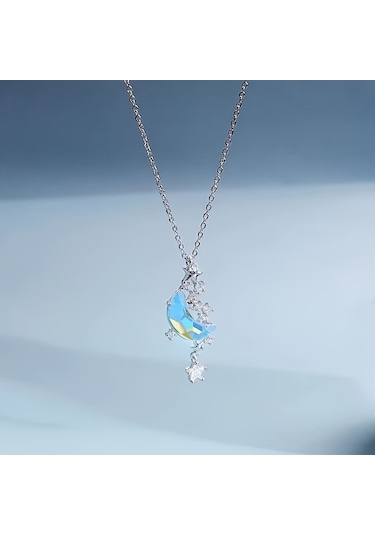 Şık Ve Zarif Yıldız Ve Ay Kolye Gümüş