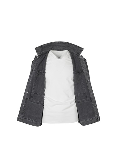 Yingfu Erkek Denim Ceket - Gri, Çok Cepli Tasarım Siyah