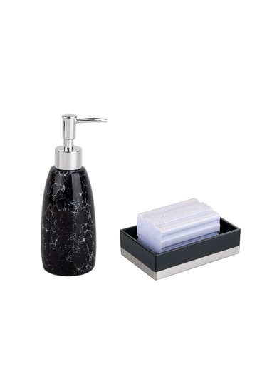 Sıvı Sabunluk Ve Sabunluk 2 Li Banyo Seti,siyah Renkli Çok Renkli