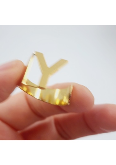 Çelik Gold Düz Kesim Harf Yüzük -y Harfi- Ayarlı Ölçü-1900